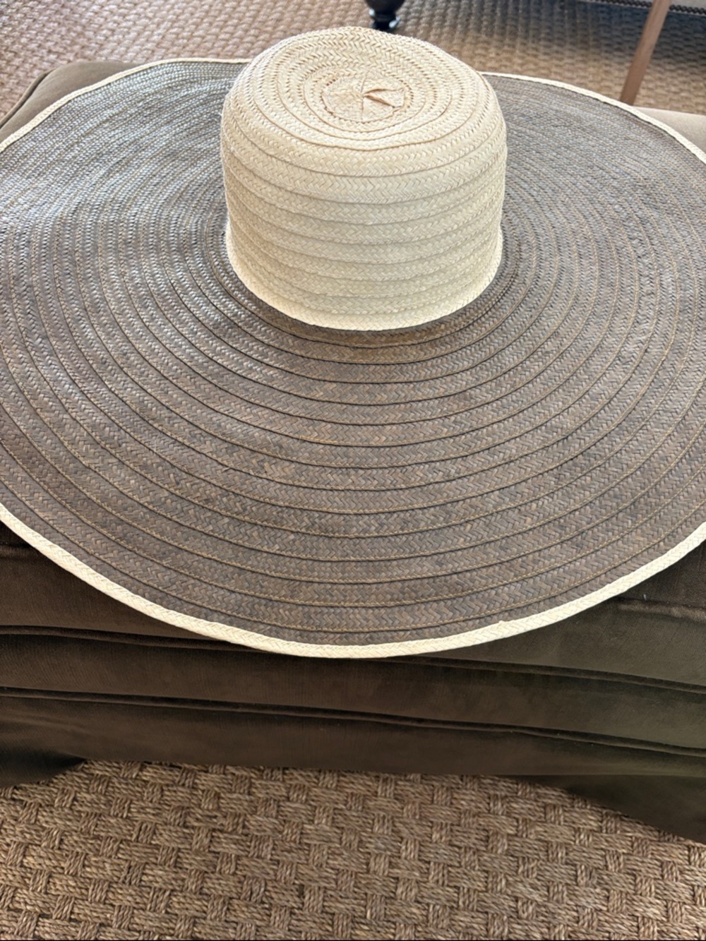 Sophie Anderson Oversized Two-Tone Straw Sun Hat - Ivory & Taupe Kentucky Derby